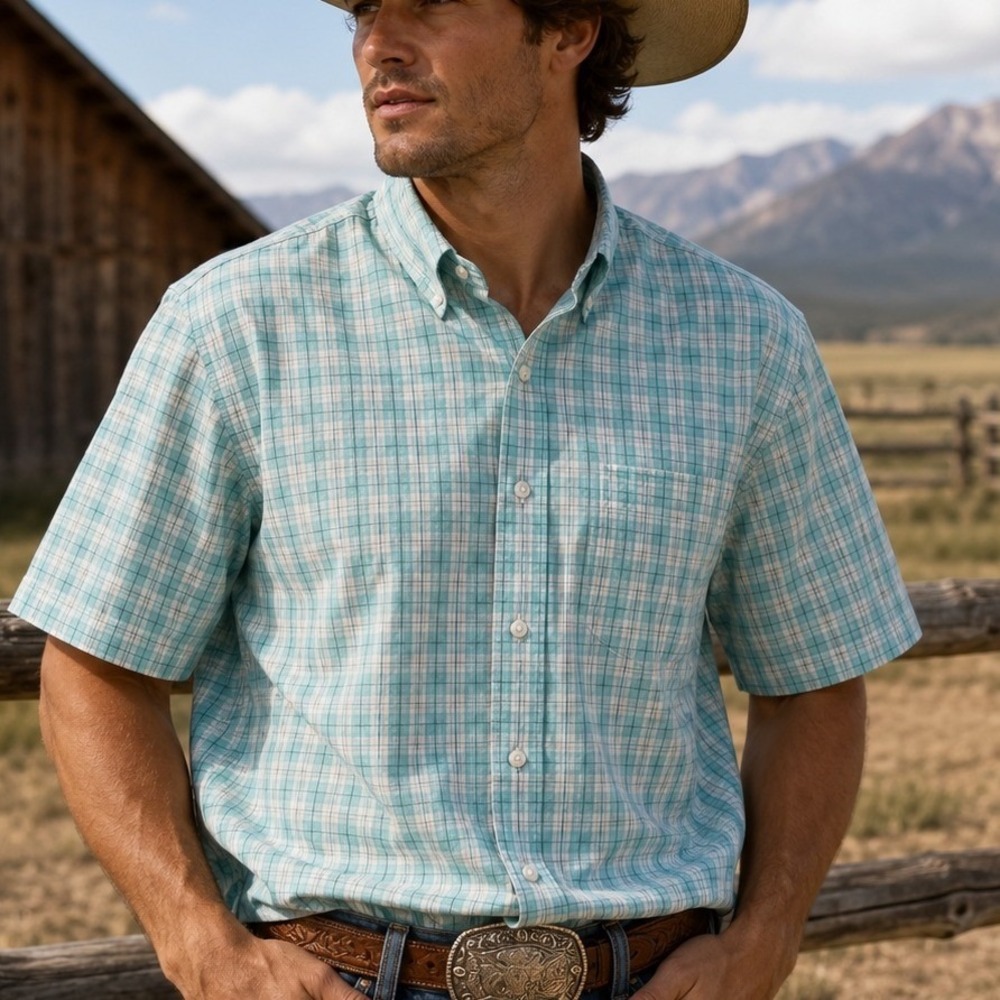 Ariat Pro Series Mens Western Plaid Short Sleeve Button Down XXXL Casual Ranch